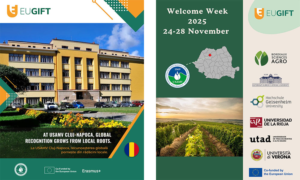 USAMV Cluj-Napoca, membru fondator în Alianța Universităților Europene EU-Gift, organizează evenimentul Welcome Week, între 24-28 noiembrie 2025